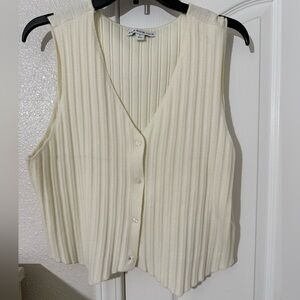 Cream Ribbed Button-Up Vest